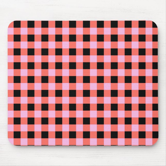 Alfombrilla De Ratón Patrón de Gingham negro rosado (Frente)