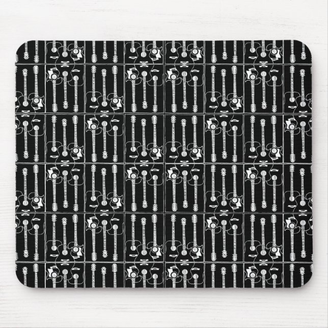 Alfombrilla De Ratón Patrón de guitarras musicales negro (Frente)