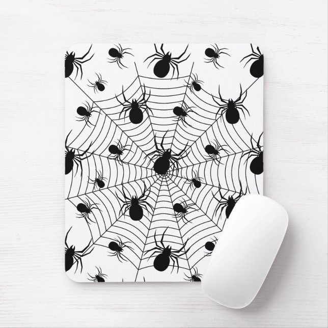 Alfombrilla De Ratón Patrón de halloween de arañas blancas negras (Con ratón)