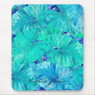 Alfombrilla De Ratón Patrón de hoja azul tropical
