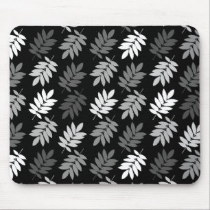 Alfombrilla De Ratón Patrón de hoja de anciano negro blanco gris
