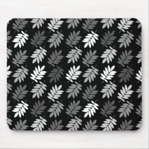 Alfombrilla De Ratón Patrón de hoja de anciano negro blanco gris