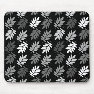 Alfombrilla De Ratón Patrón de hoja de anciano negro blanco gris