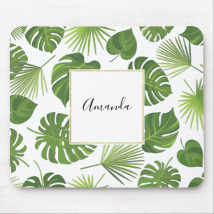Alfombrilla De Ratón Patrón de hojas tropicales verdes y elegantes