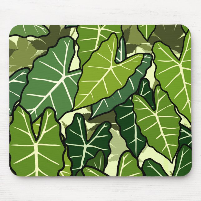 Alfombrilla De Ratón Patrón de hojas verdes (Frente)