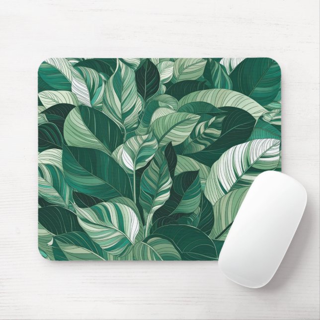 Alfombrilla De Ratón Patrón de hojas verdes modernas (Con ratón)