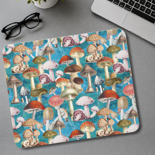 Alfombrilla De Ratón Patrón de hongo fungi turquesa azul lindo