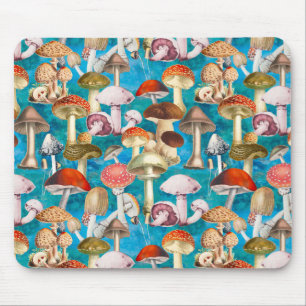 Alfombrilla De Ratón Patrón de hongos de hongos turquesa azul lindo