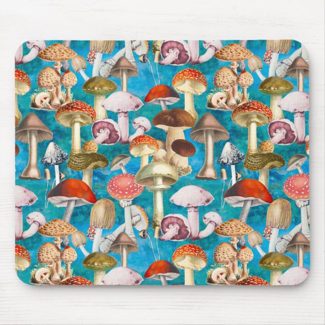 Alfombrilla De Ratón Patrón de hongos de hongos turquesa azul lindo (Frente)