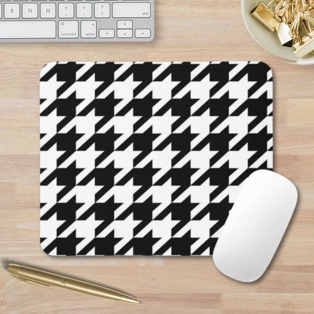 Alfombrilla De Ratón patrón de houndstoth blanco y geométrico elegante (stylish geometric black white houndstooth pattern mouse pad)