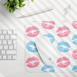 Alfombrilla De Ratón Patrón de labios azules y rosas, lápiz labial, bes