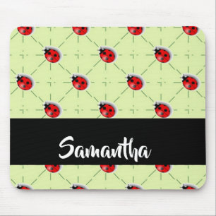 Alfombrilla De Ratón Patrón de ladybugs de nombre personalizado