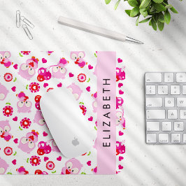 Alfombrilla De Ratón Patrón De Lechuzas, Lechuzas Cutas, Lechuzas Rosad