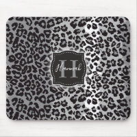 Patrón de leopardo B & W con monograma y nombre Pe