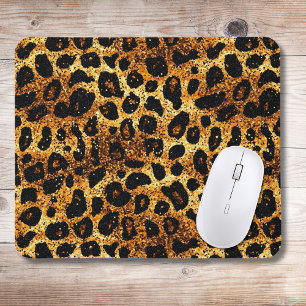 Alfombrilla De Ratón Patrón de leopardo marrón dorado con brillo de luj