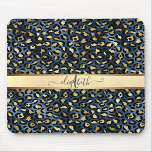 Alfombrilla De Ratón Patrón de Leopardo Negro Bronce Monograma   