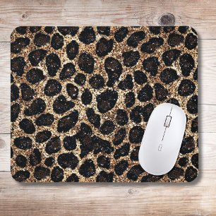Alfombrilla De Ratón Patrón de leopardo negro marrón dorado con brillo