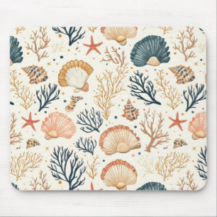 Alfombrilla De Ratón Patrón de lujo costero de conchas de coral azul me