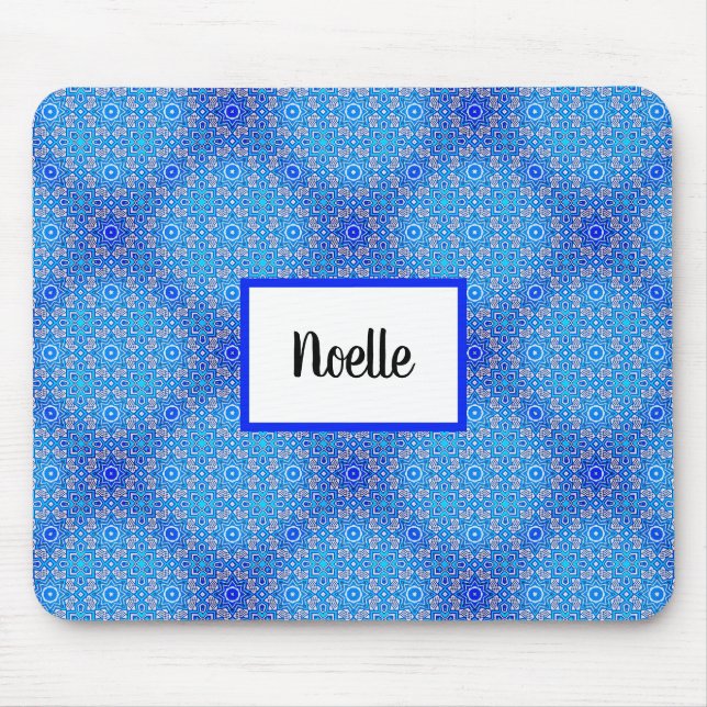 Alfombrilla De Ratón Patrón de Mandala Azul Nombre de Boho Mousepad (Frente)