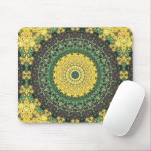 Alfombrilla De Ratón Patrón de Mandala de Caleidoscopio Amarillo y Verd