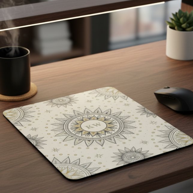 Alfombrilla De Ratón Patrón de Mandala Gris Dorado (Subido por el creador)