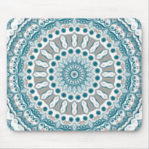 Alfombrilla De Ratón Patrón de mandala moderno azul y beige