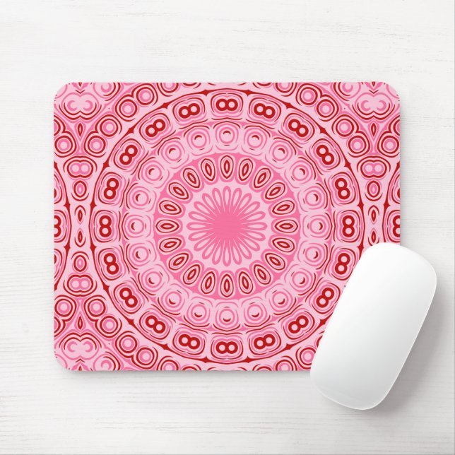Alfombrilla De Ratón Patrón de Mandala Rojo y Rosa (Con ratón)