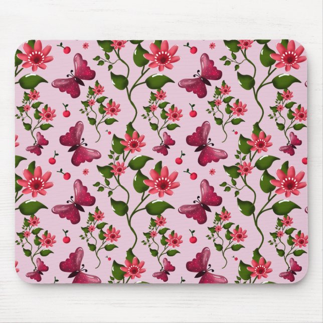 Alfombrilla De Ratón Patrón de Mariposa Cereza Lindo, Fruta Kawaii Bril (Frente)