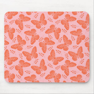 Alfombrilla De Ratón Patrón de mariposa naranja sobre fondo rosa