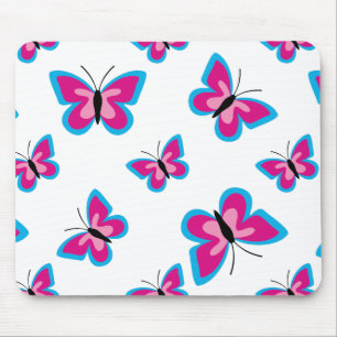Alfombrilla De Ratón Patrón de mariposa rosa azul