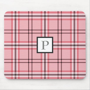 Alfombrilla De Ratón Patrón de moda a cuadros rosa y gris chic