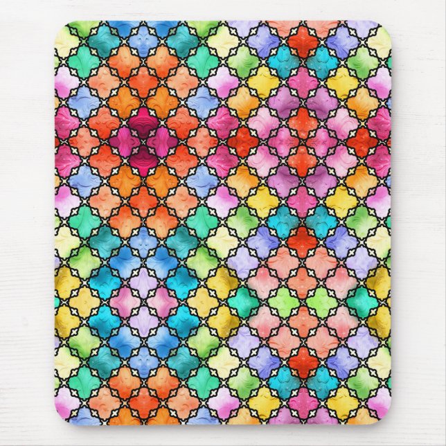 Alfombrilla De Ratón Patrón de mosaico del arco iris (Frente)