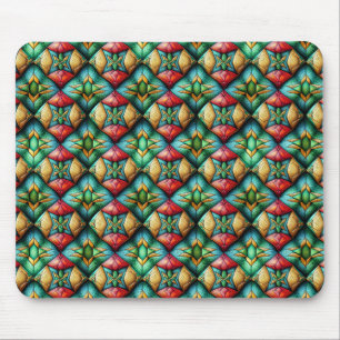 Alfombrilla De Ratón Patrón de mosaico geométrico colorido inspirado en