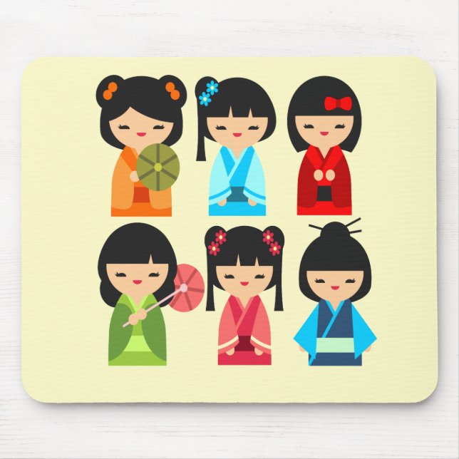 Alfombrilla De Ratón Patrón de muñecas kokeshi japonesas lindo (Frente)