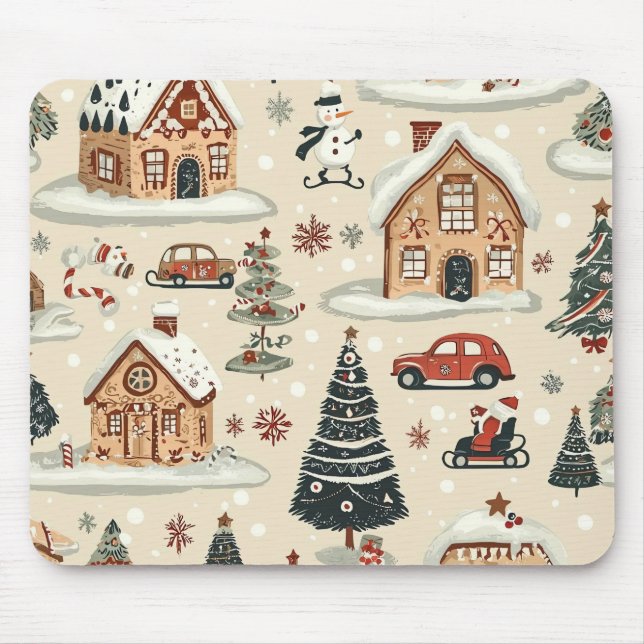 Alfombrilla De Ratón Patrón de Navidades de madera de época (13) (Frente)