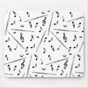 Alfombrilla De Ratón Patrón de notas de música de flauta