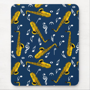 Alfombrilla De Ratón Patrón de notas de música saxofónica
