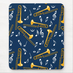 Alfombrilla De Ratón Patrón de notas de música trombone