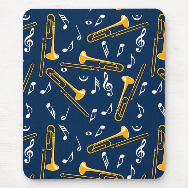 Alfombrilla De Ratón Patrón de notas de música trombone (Frente)