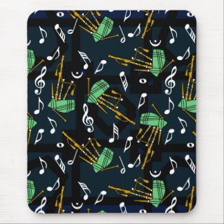Alfombrilla De Ratón Patrón de notas musicales de Bagpipes