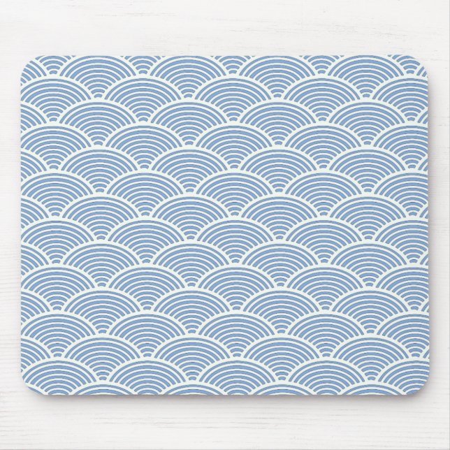 Alfombrilla De Ratón Patrón de onda japonesa en azul y blanco (Frente)