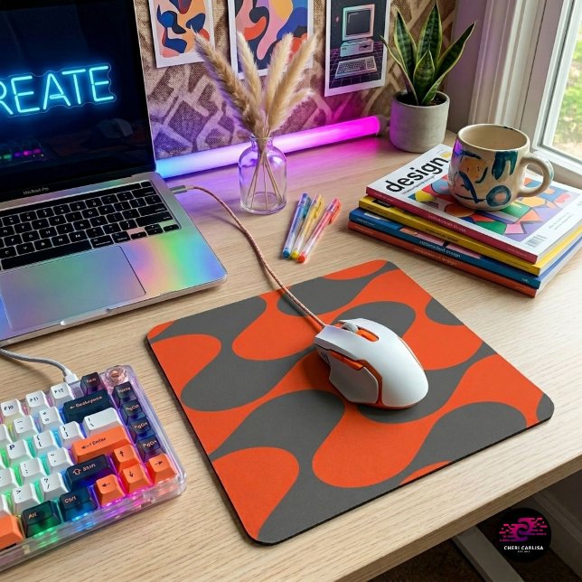 Alfombrilla De Ratón Patrón de onda mod naranja retro (Your desk called. It’s tired of looking boring.)