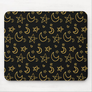 Alfombrilla De Ratón Patrón de oro de lunas y estrellas