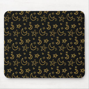 Alfombrilla De Ratón Patrón de oro de lunas y estrellas