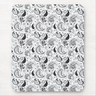 Alfombrilla De Ratón Patrón de paisley en negro y blanco – Arte textil