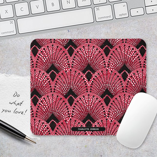 Alfombrilla De Ratón Patrón de pavo real clásico blanco negro rojo Art  (Art Deco Red Black White Classic Peacock Pattern Mouse Pad ©Susanne Sachers - Sunny Mind 🌞)
