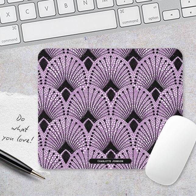 Alfombrilla De Ratón Patrón de pavo real retro clásico púrpura Art Deco (Elegant Art Deco Purple Peacock Pattern Mouse Pad ©Susanne Sachers - Sunny Mind 🌞)