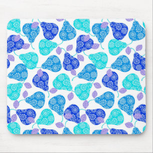 Alfombrilla De Ratón Patrón de peras decorativas de color azul agudo