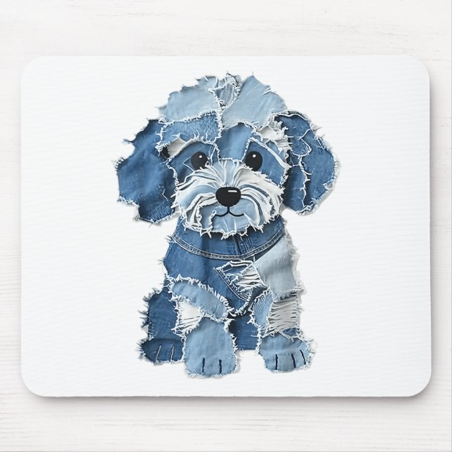Alfombrilla De Ratón Patrón de perro Denim Patchwork Art (Frente)