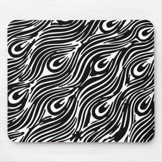 Alfombrilla De Ratón Patrón de plumas blancas y negras (Frente)